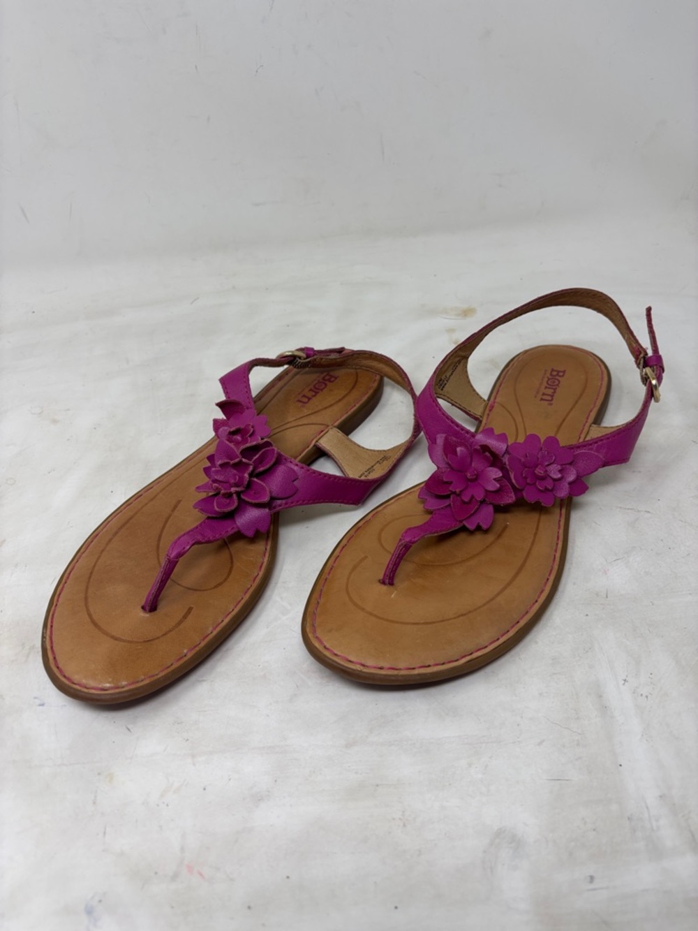 Born Women's Floral T-Strap Sandals in Magenta